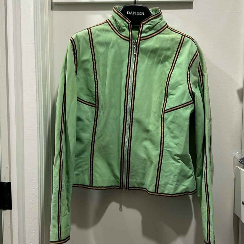 Green and brown leather jacket